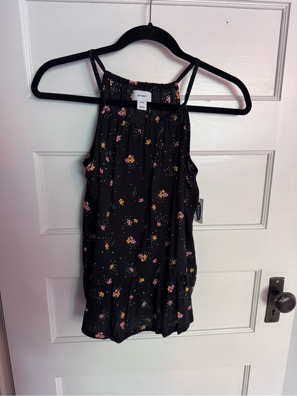 Old Navy Black Floral Tank with Pink and Yellow Flowers